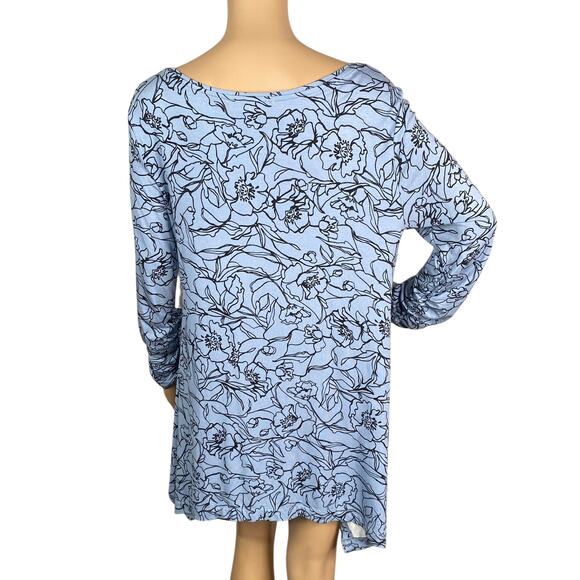 Philosophy NWT Light Blue Black Floral Asymmetric Tunic Knit Top SZ L - Picture 5 of 10